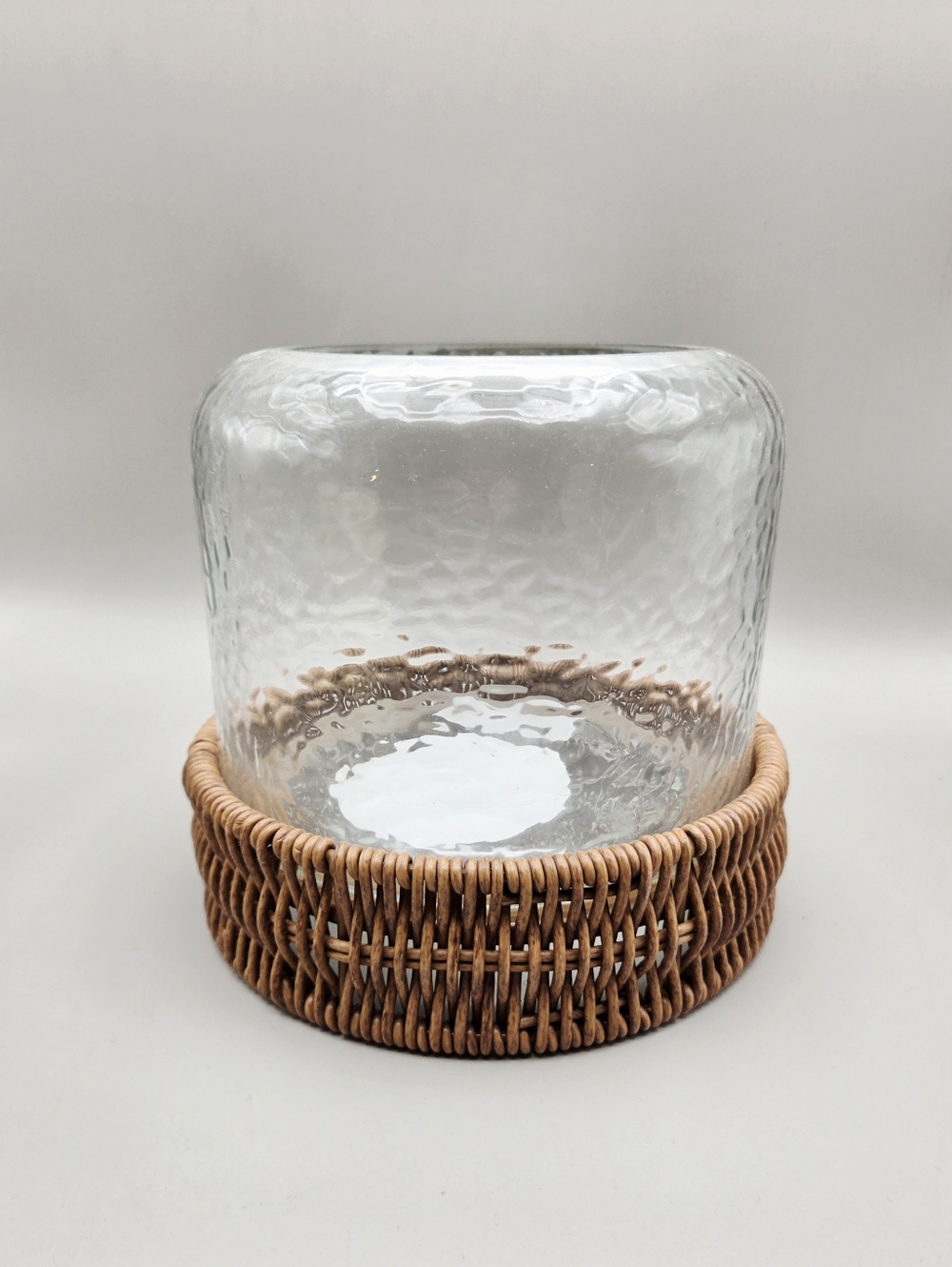 Better Homes & Garden Clear, Textured Glass Candleholder with Woven Rattan Base